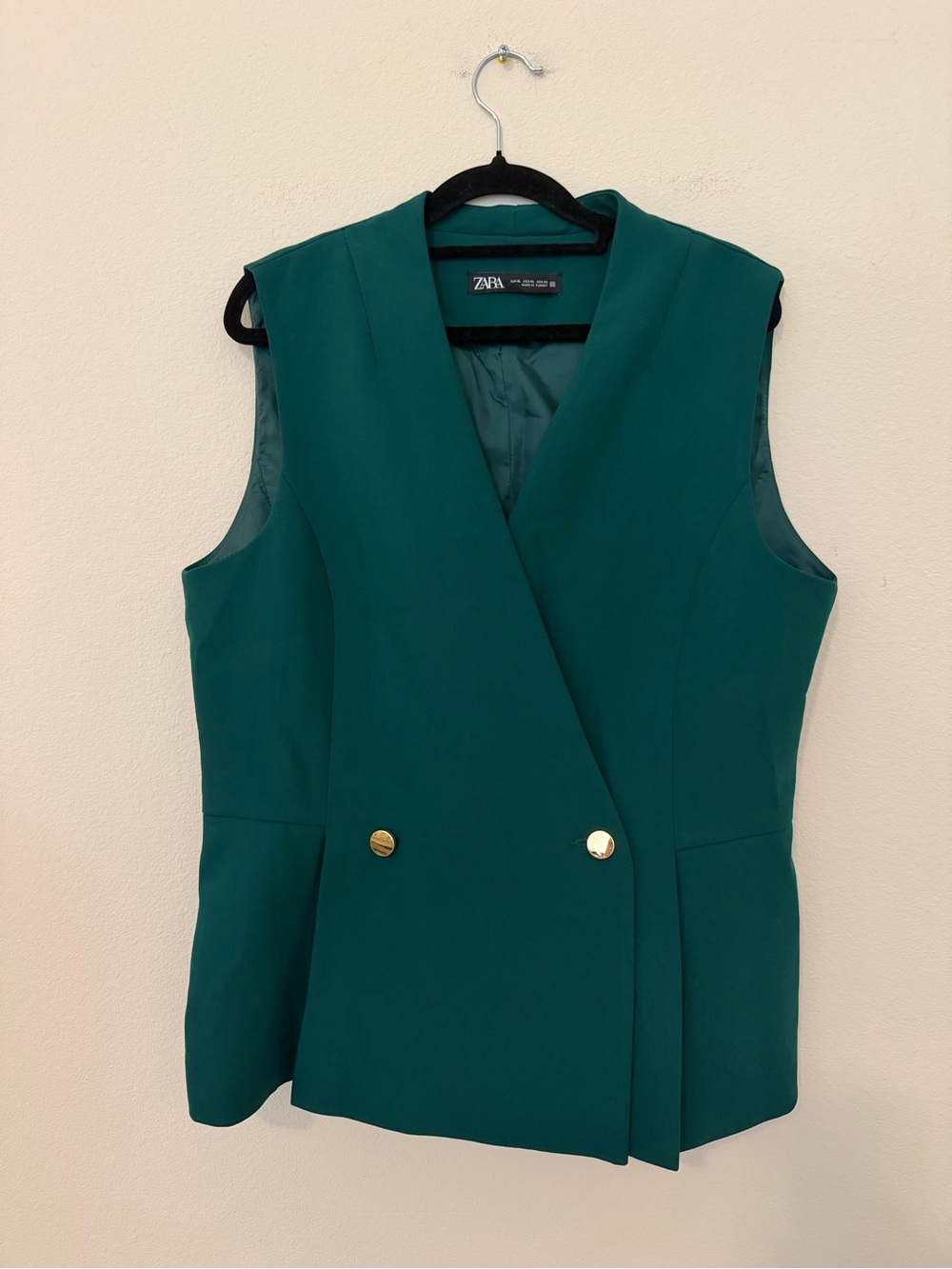 Zara Emerald Green Vest Size XL Gold Buttons Workwear Capsule Wardrobe Office